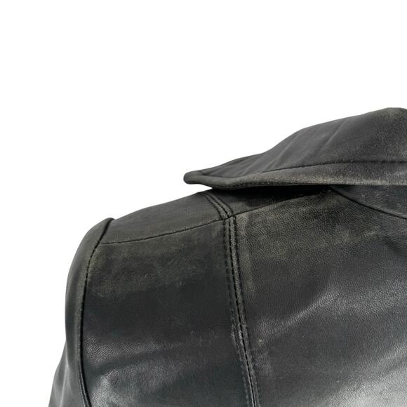 Y2K Pelle Studio Distressed Black Leather Jacket, Zip Front Size S, Missing Belt - Picture 4 of 8